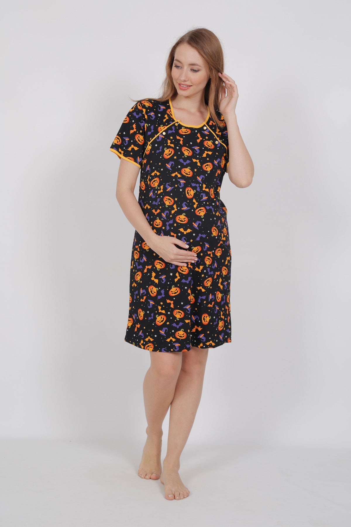 KADIN P.SUPREM CIFT PATLI KISA KOL HAMILE TUNIK - BLACK