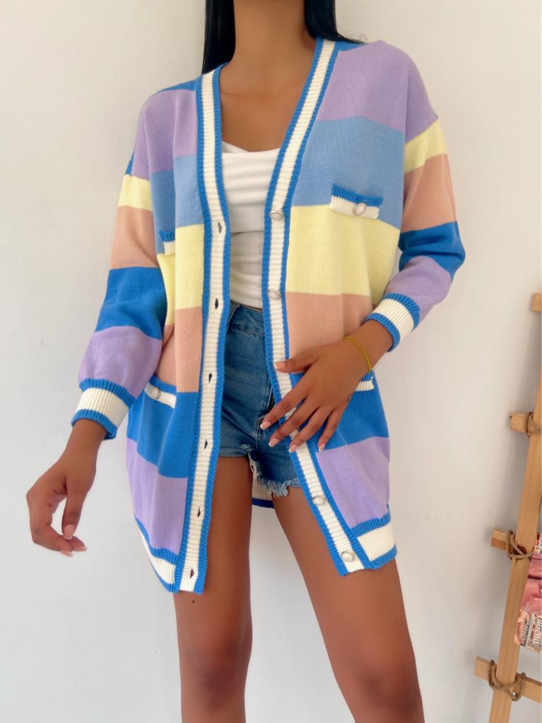 Cardigan colorat 837 - Albastru