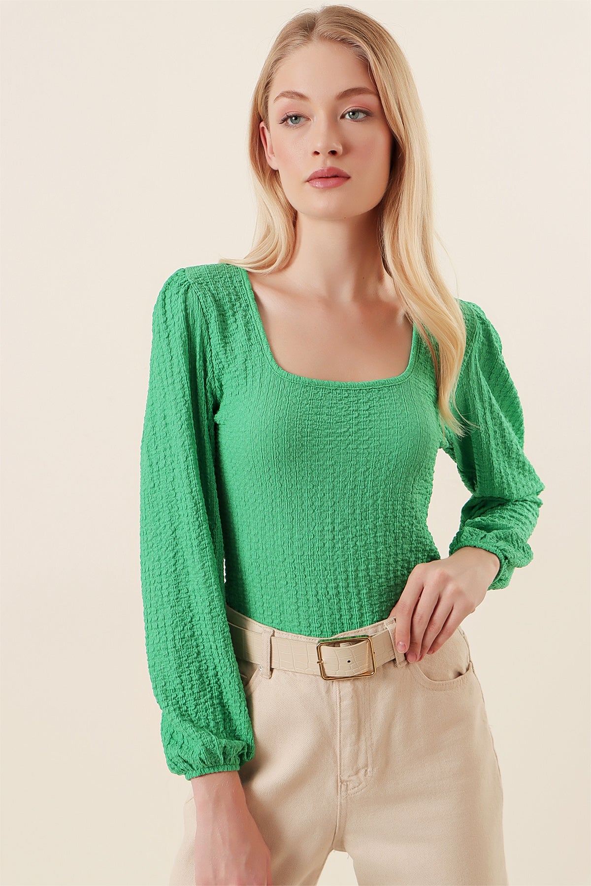 0442 Bluză cu Mâneci Lungi - Verde