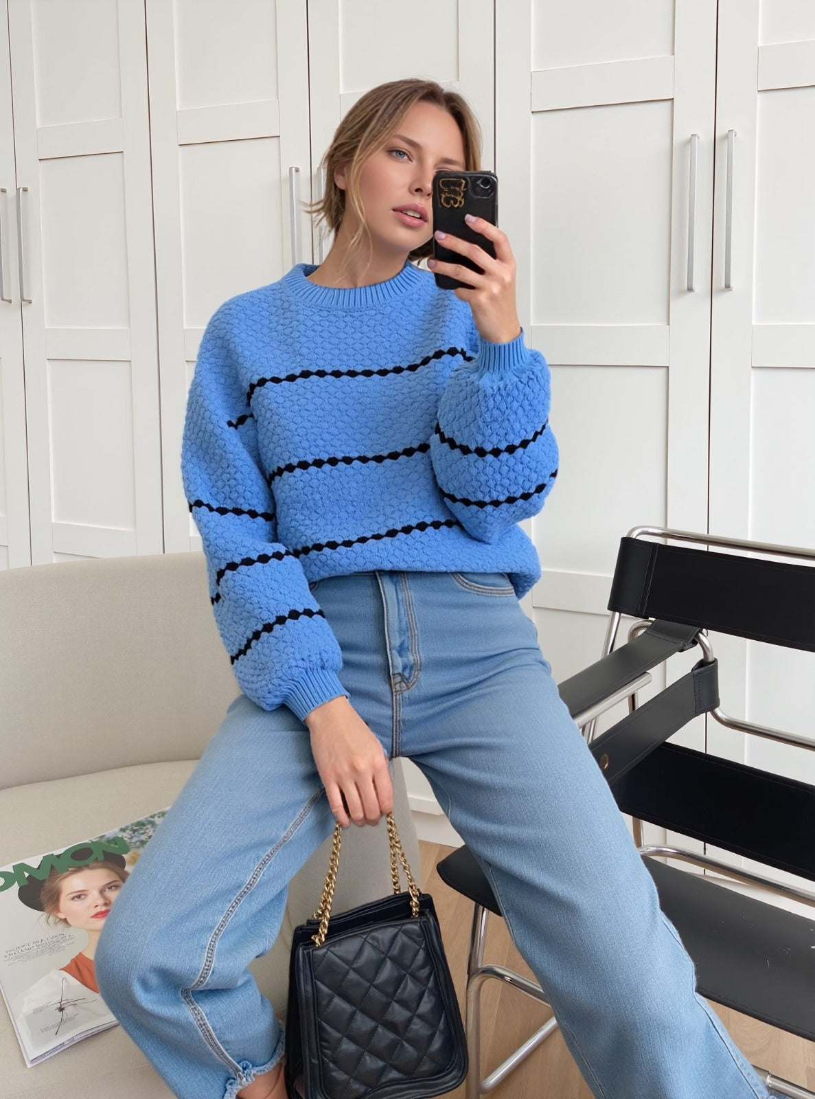 Splash Pattern Knit Sweater 1009 - Blue