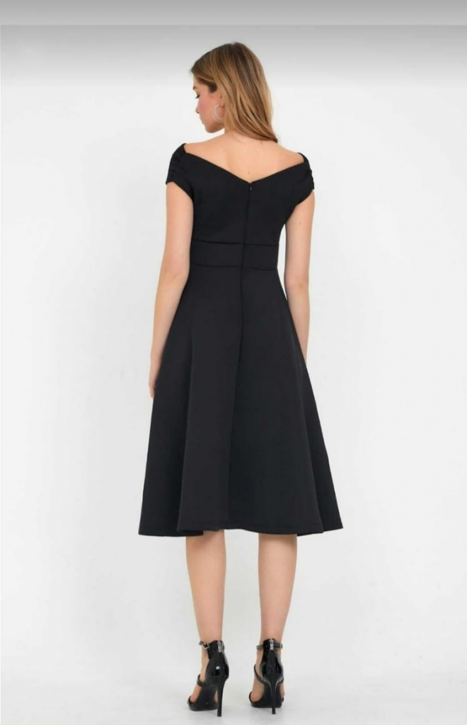 Rochie creponată cu mânecă scurtă, decolteu petrecut și fustă cu volane, 35562