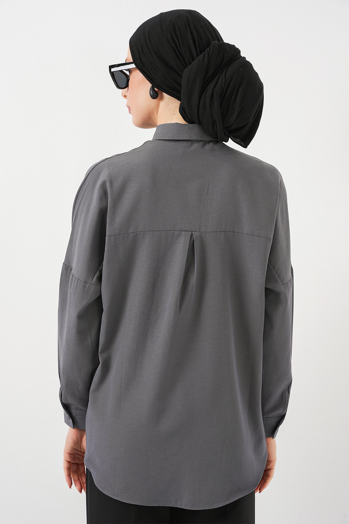 103901 Oversize Basic Tesettür Gömlek - Gri