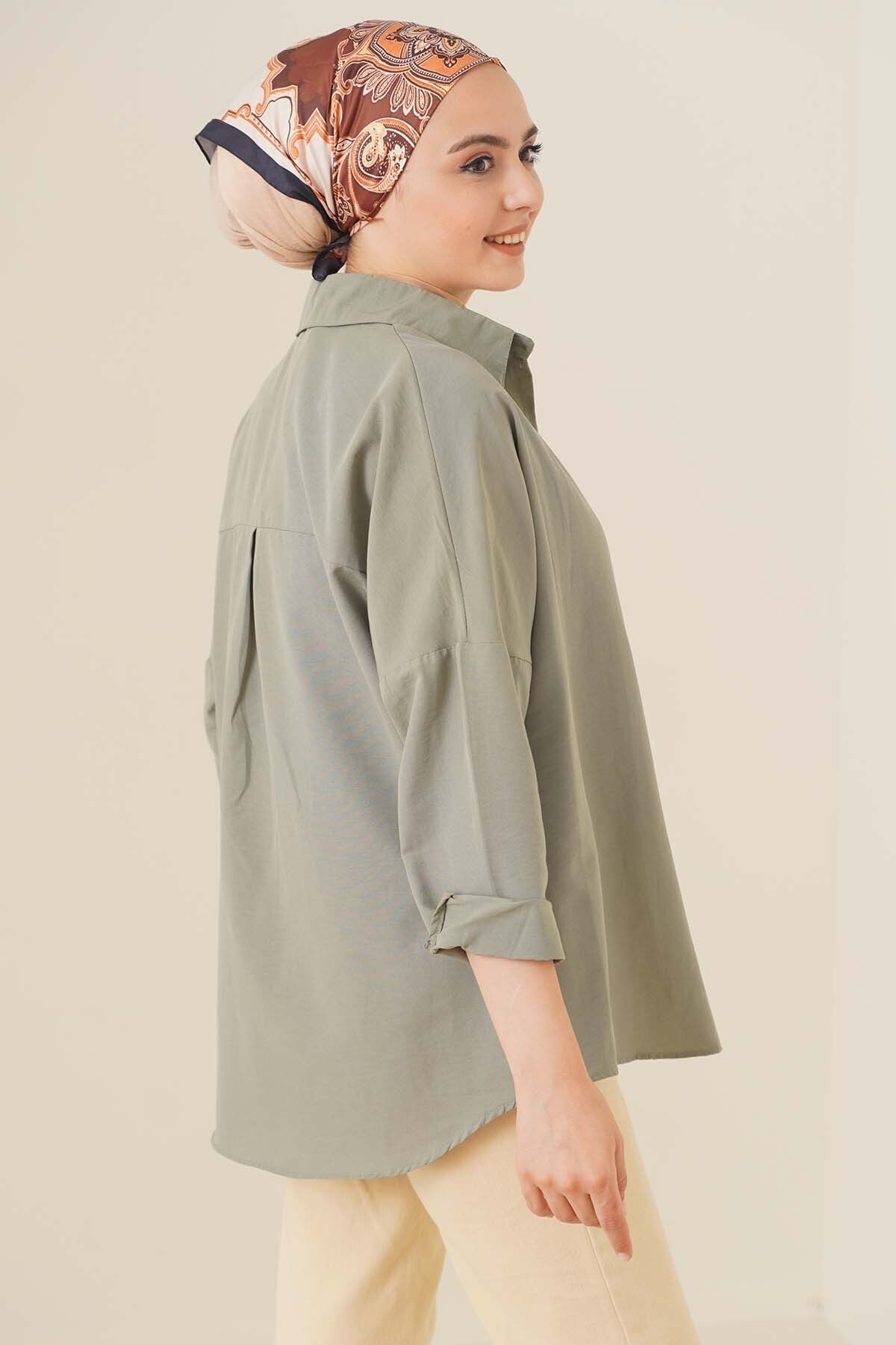 103901 Cămașă Hijab Basic Supradimensionată - Kaki