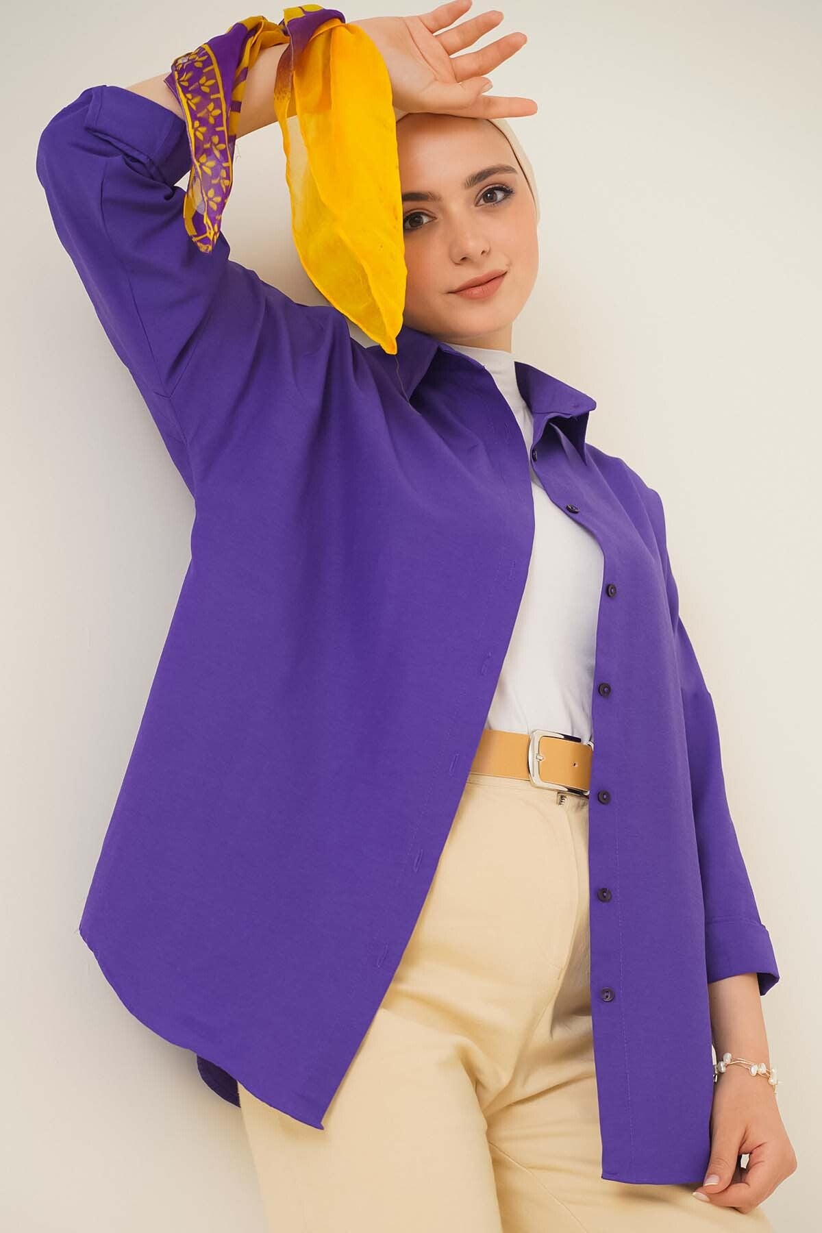 103901 Cămașă Basic Tesettür Oversize - Violet