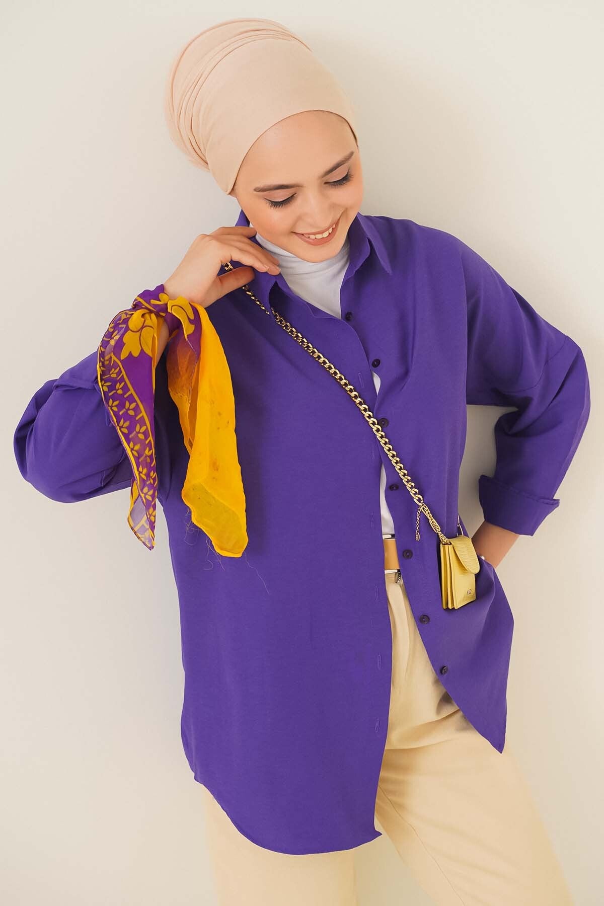 103901 Cămașă Basic Tesettür Oversize - Violet