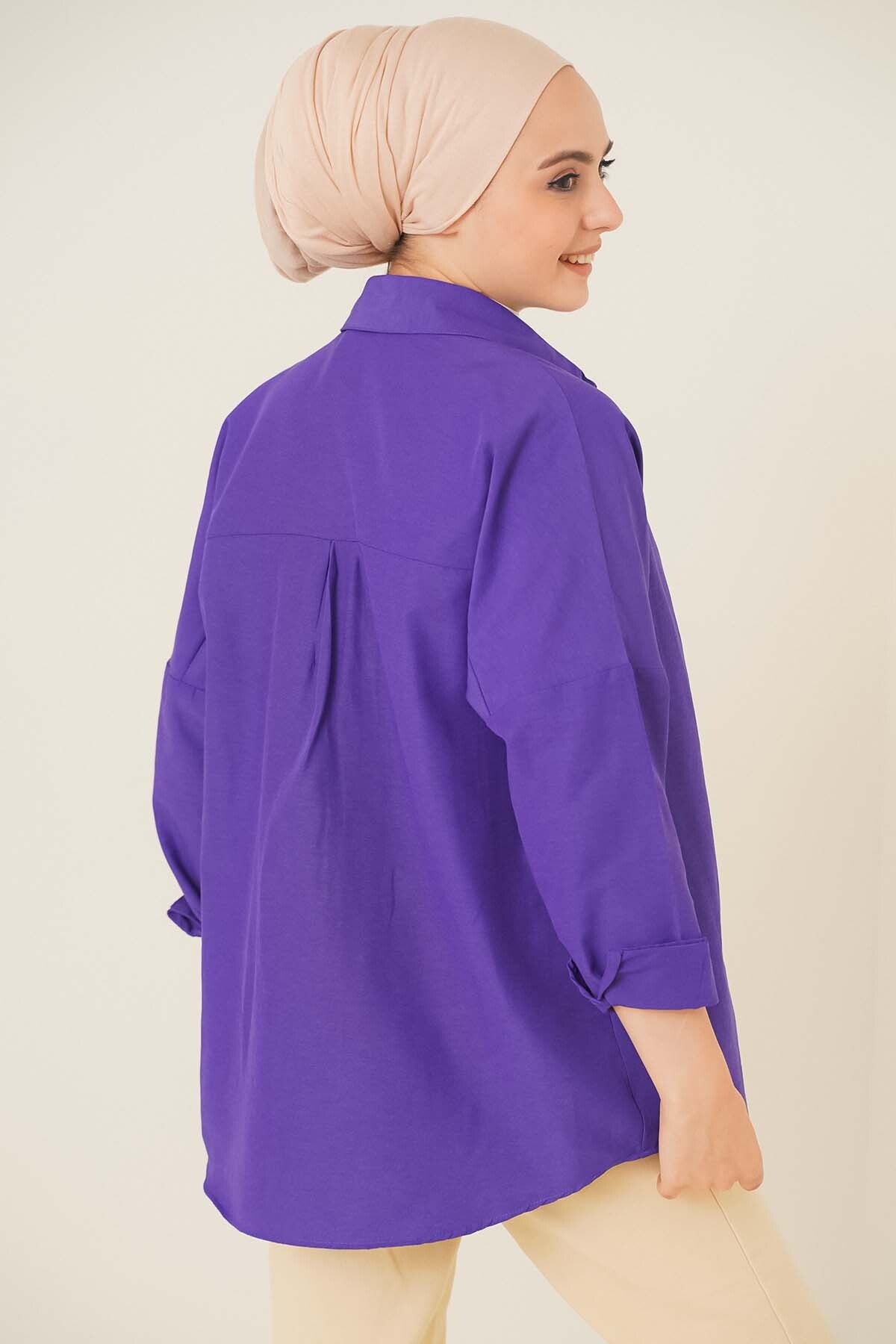 103901 Cămașă Basic Tesettür Oversize - Violet