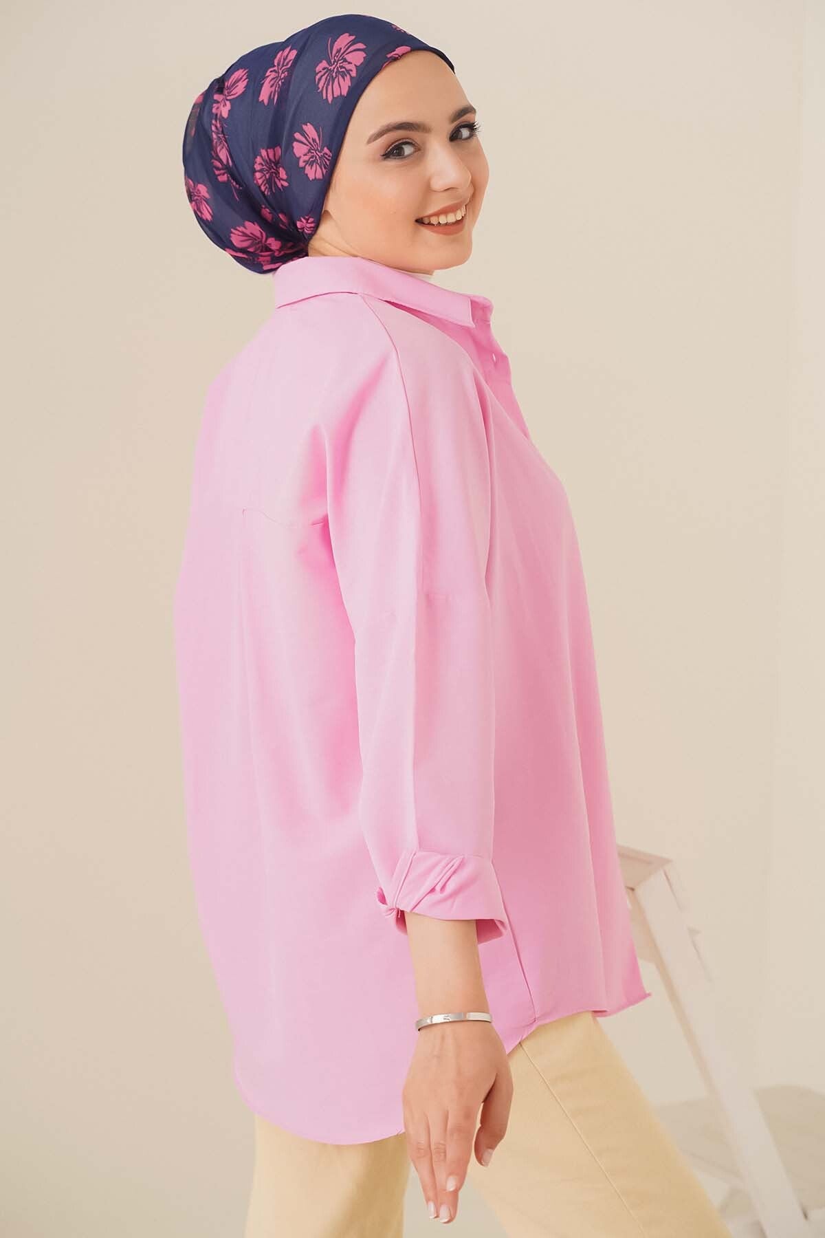 103901 Oversize Basic Hijab Shirt - Pink