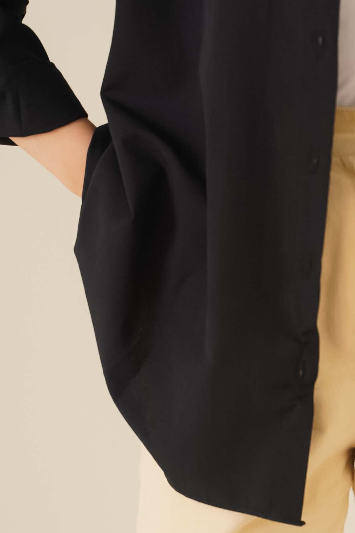 103901 Cămașă Basic Tesettür Oversize - Negru
