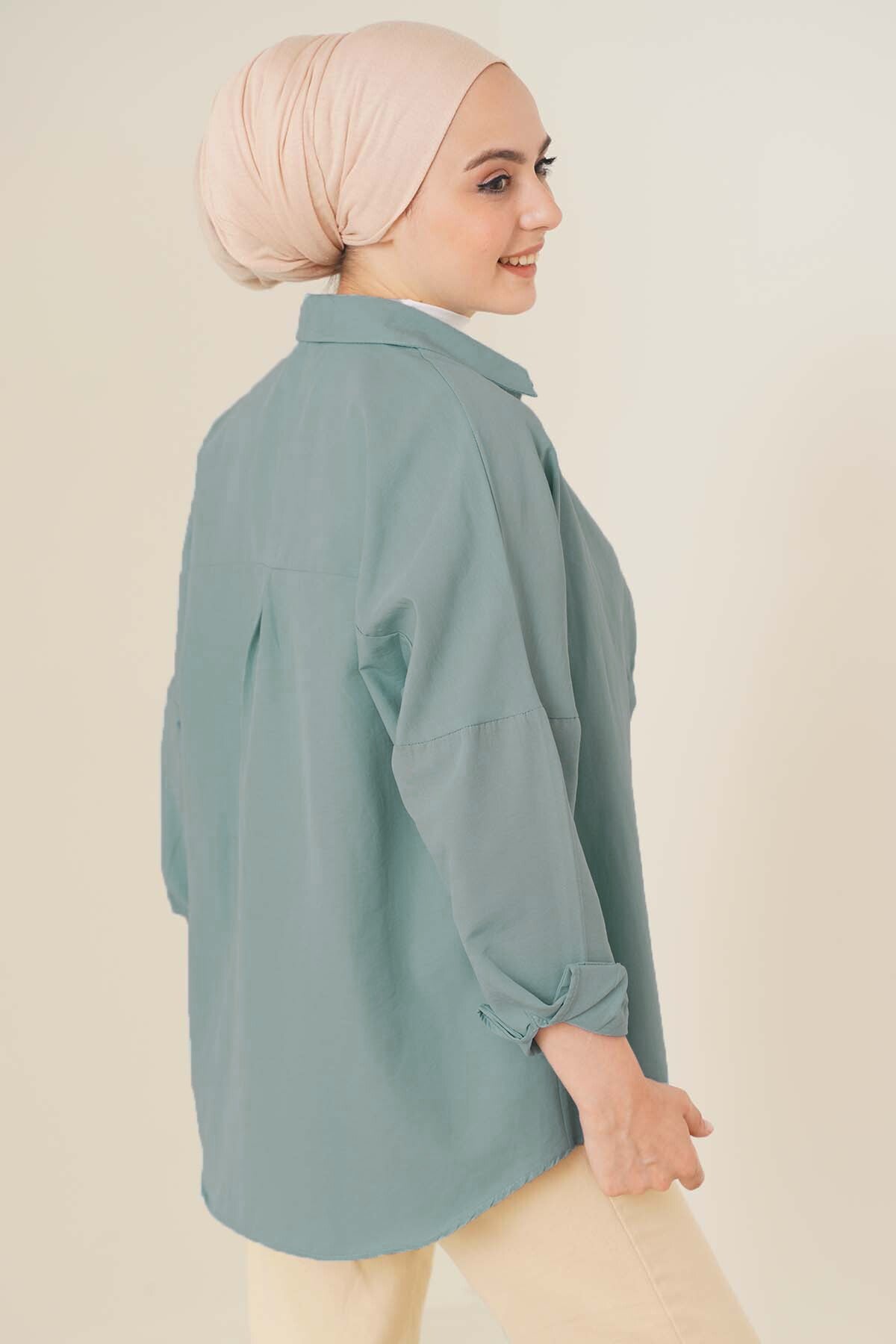 103901 Cămașă Basic Tesettür Oversize - Albastru Apă