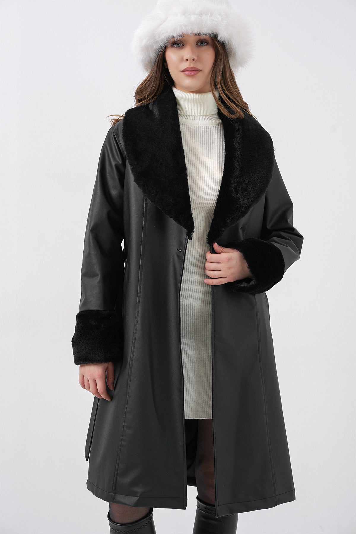 Palton din piele ecologică 1045 - Negru