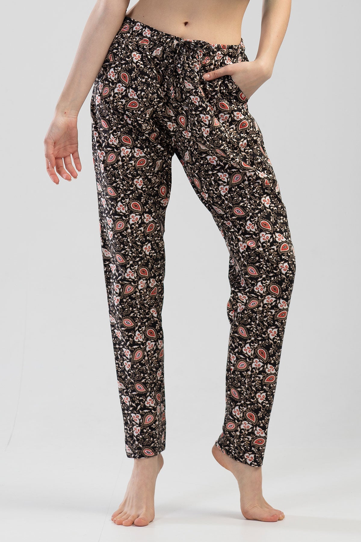 PANTALONI DE PIJAMA DE DAMĂ, DE UNICĂ FOLOSINȚĂ, SUPREM XXL, CU BUZUNAR - CAFENIU