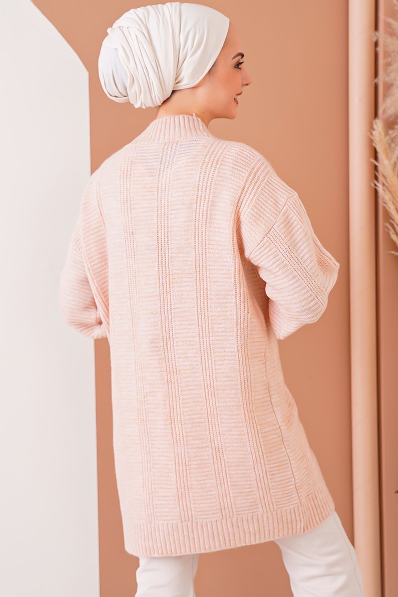 Cardigan tricotat modest 15768 - roz pudrat