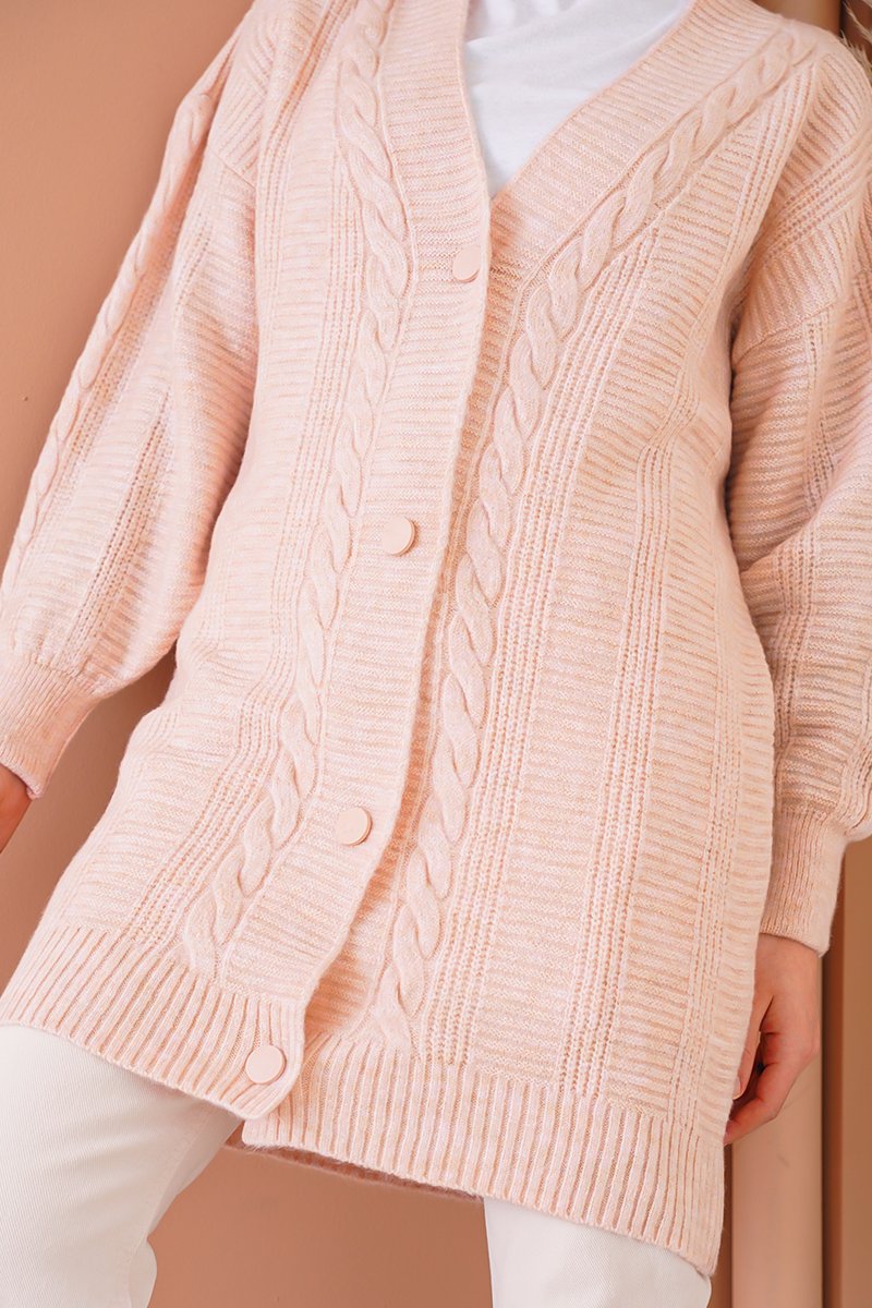Cardigan tricotat modest 15768 - roz pudrat