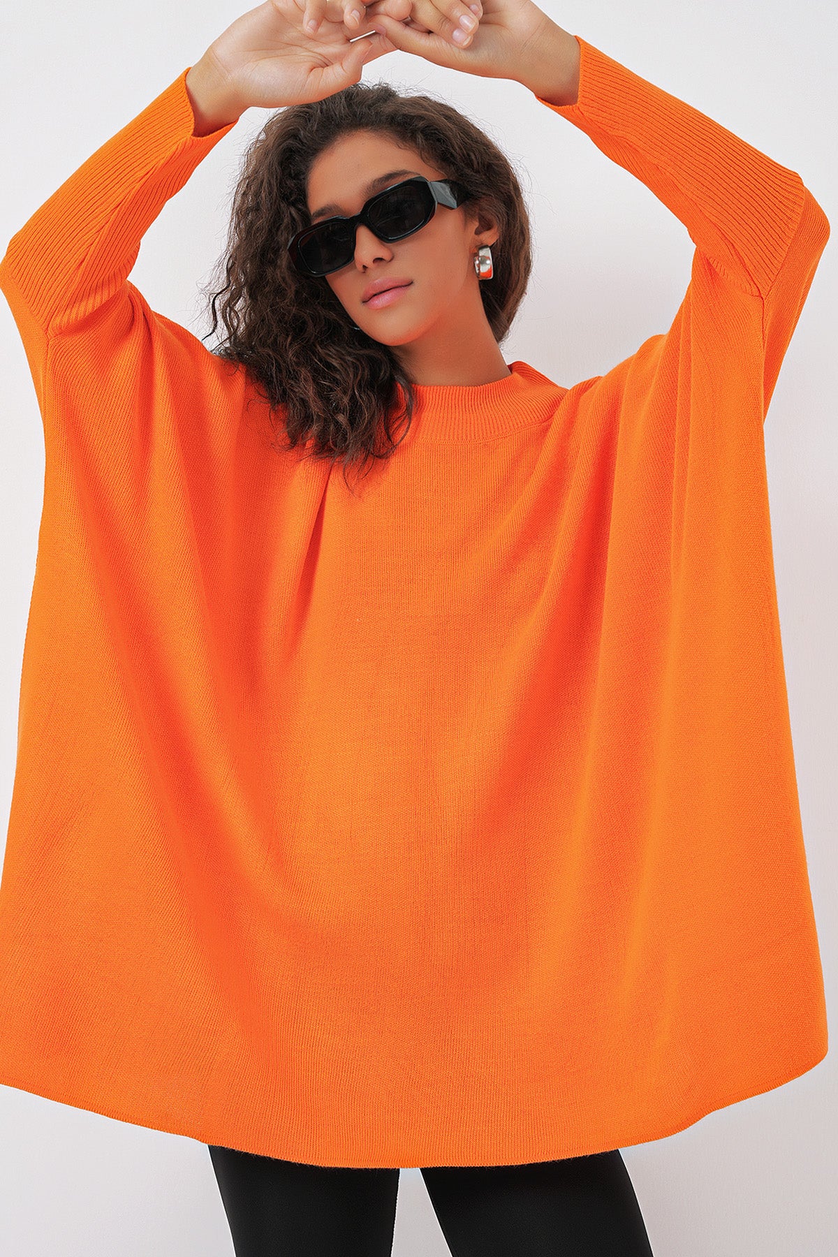 15783 Slit Poncho Sweater - Orange