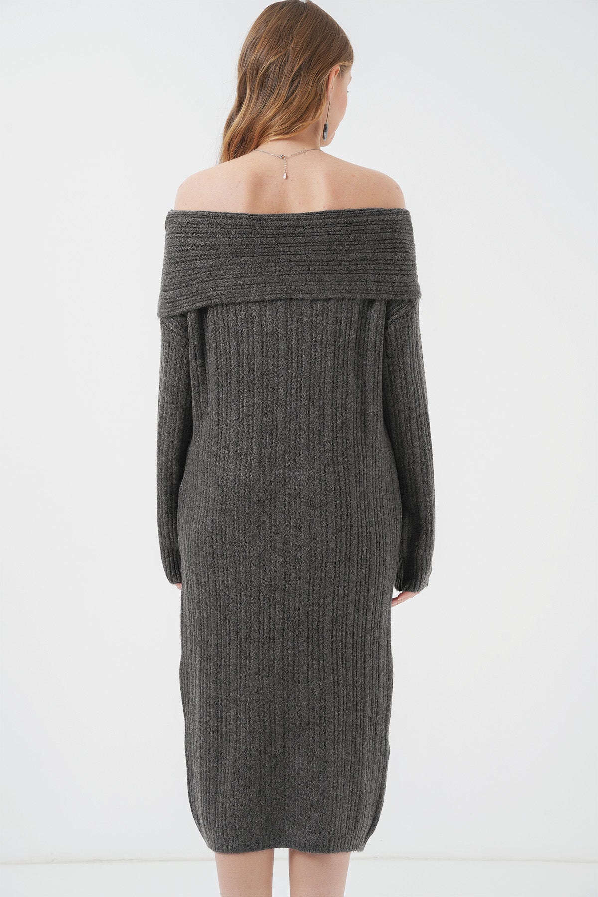 15920 Madonna Yaka Oversize Triko Elbise - Antrasit