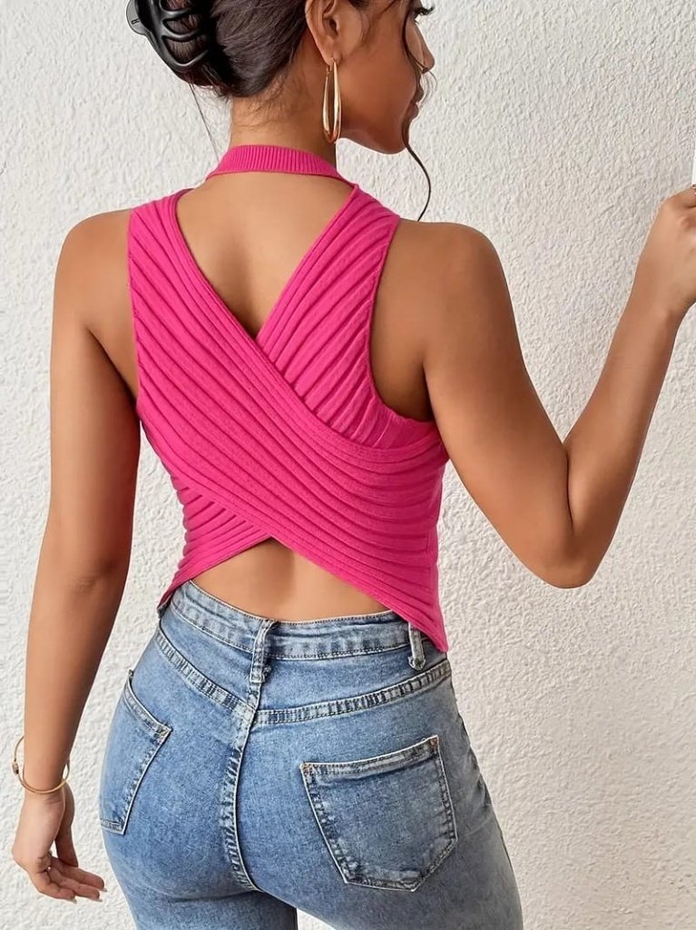 Women's Sleeveless Cross-Back Knitted Blouse, 26938