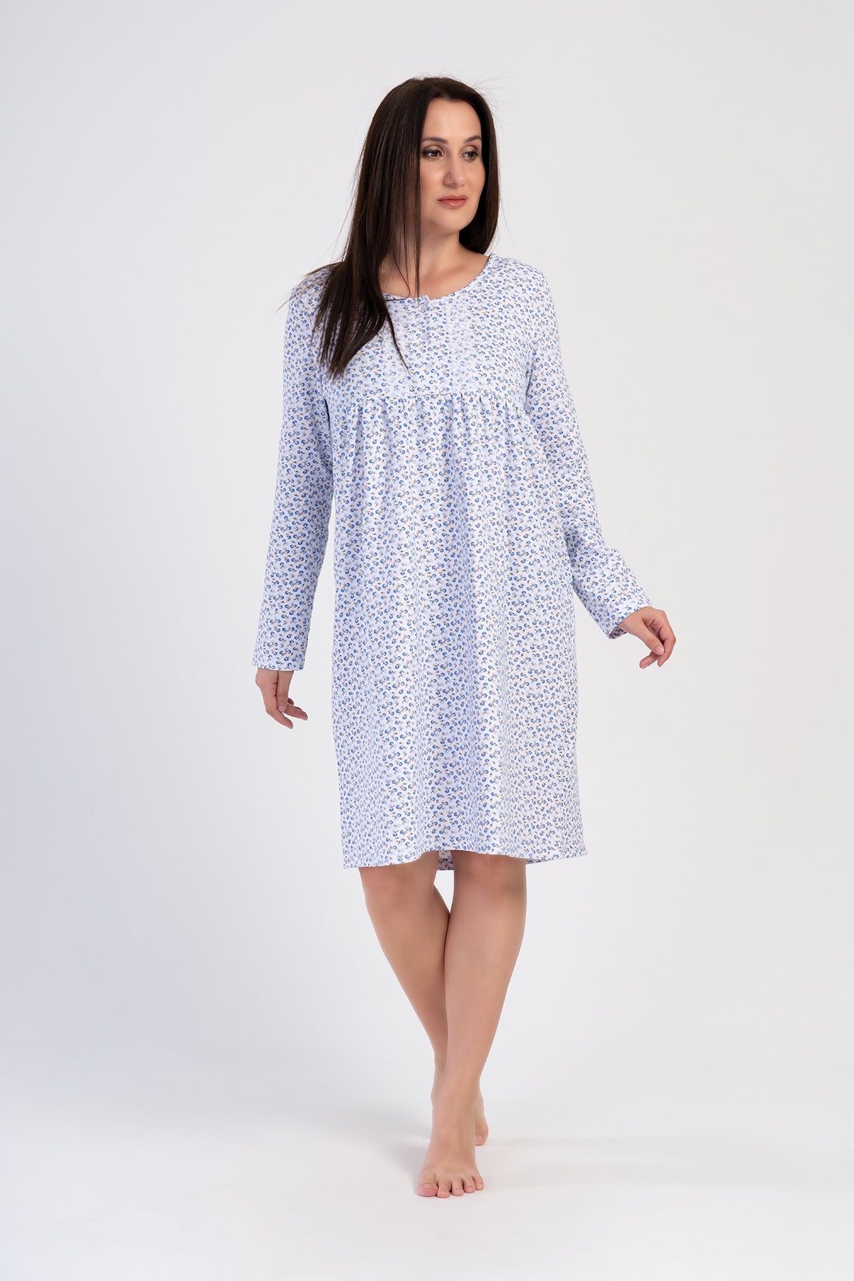 Pijama lungă pentru femei cu mânecă lungă, cu pat, din bumbac interlock, mărime XXL - ALBSTRU