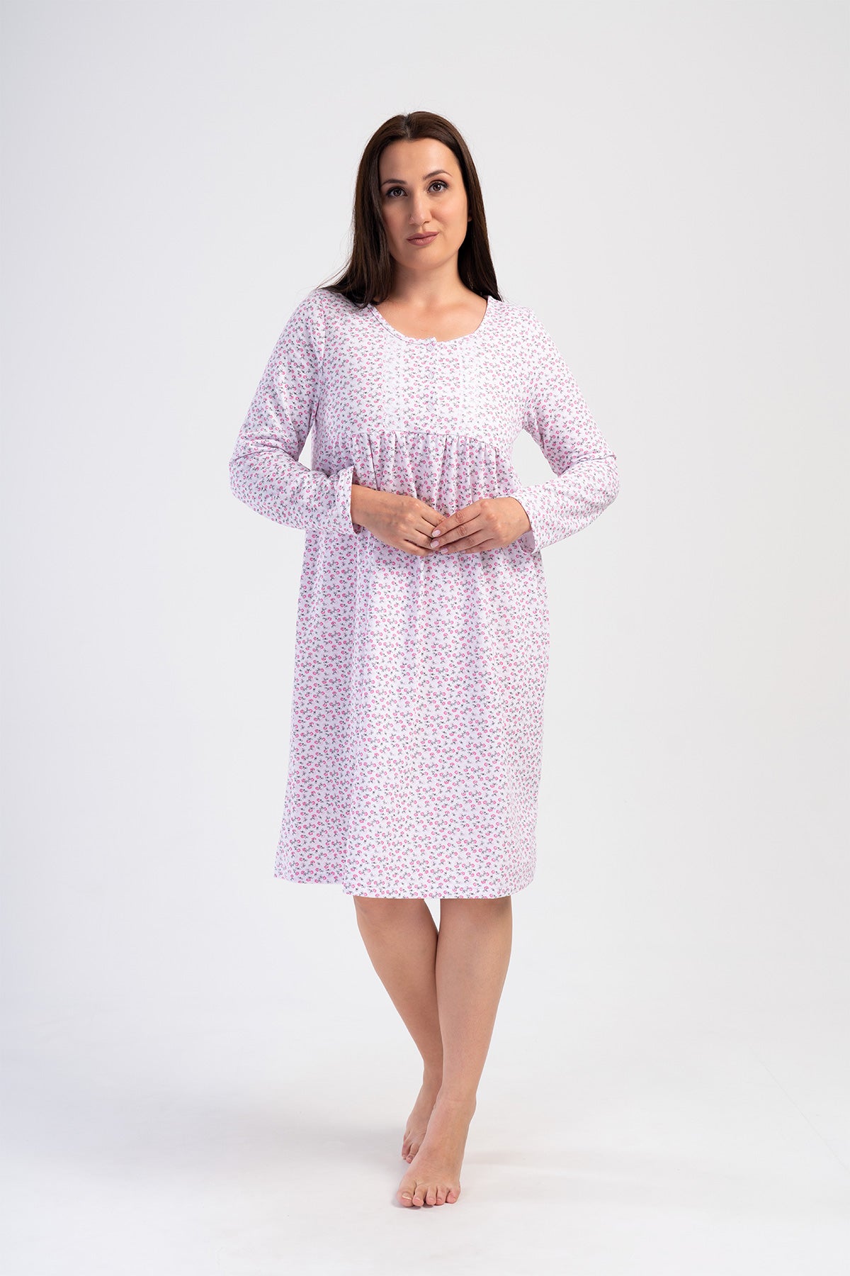 ROCHIE DE NOAPTE FEMEI CU MÂNECĂ LUNGĂ ȘI IMPRIMEU, DIN DOUĂ FIRE, XXL - ROSEBLOOM