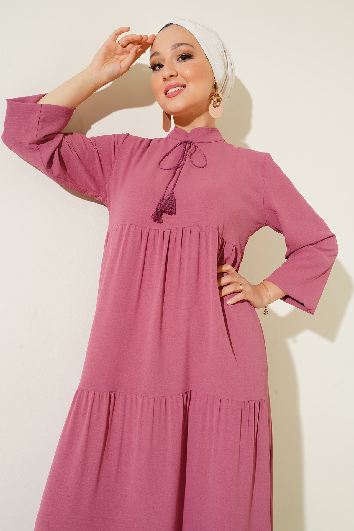 Rochie hijab 1627 cu guler nou - roz pal