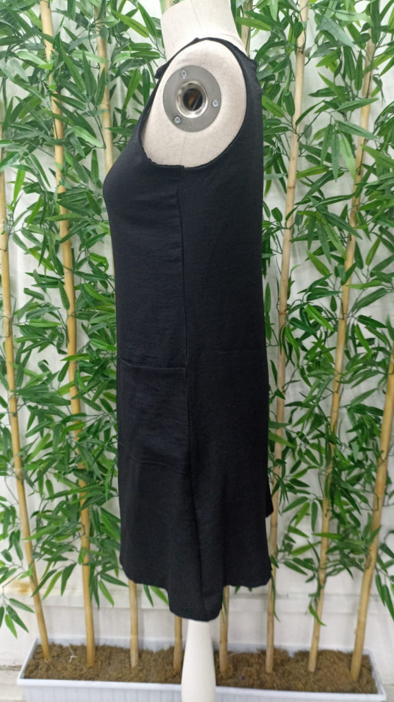Rochie de damă din in, fără mâneci, cu bretele groase și nasturi, 33563