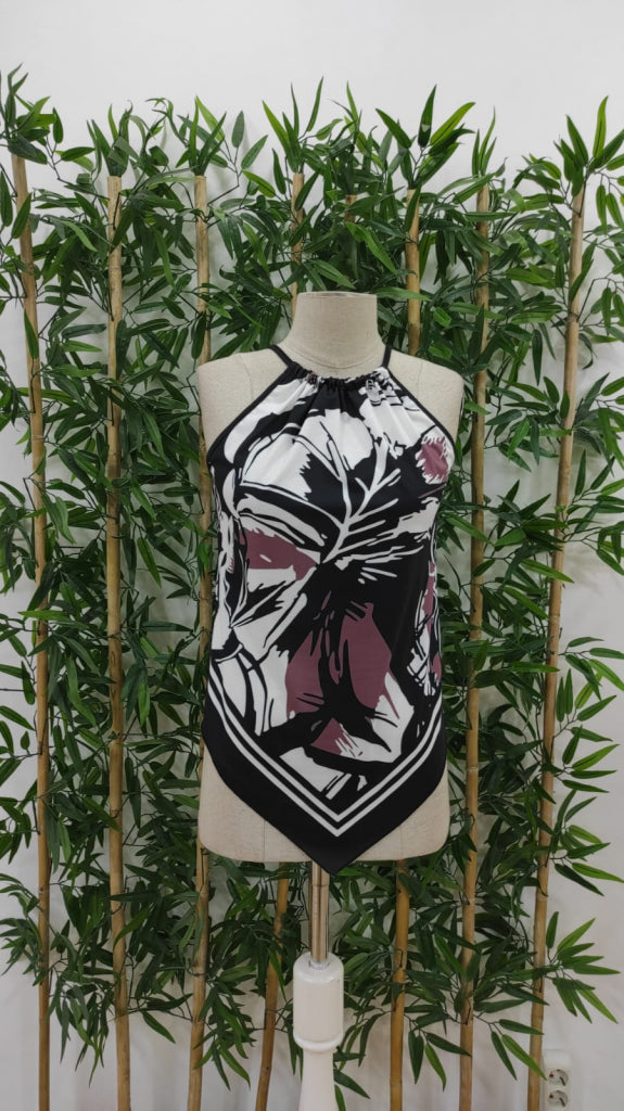 Bluză Supreme pentru femei, cu croială triunghiulară, decolteu halter, model floral, 17533