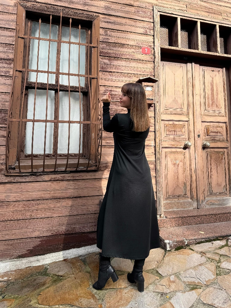 Rochie de damă din modal cu mânecă lungă și guler înalt, 32165