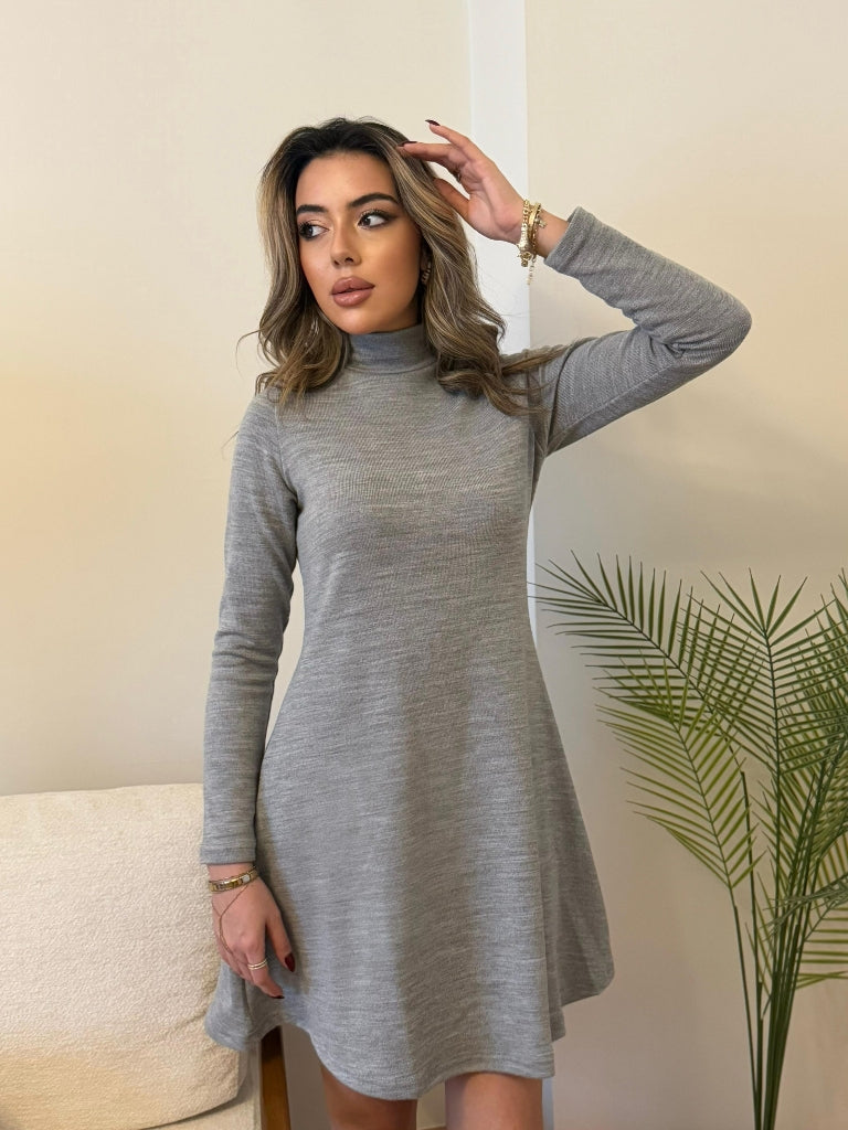 Rochie lejeră, scurtă, din acril, cu guler înalt, mânecă lungă, pentru femei, 28491