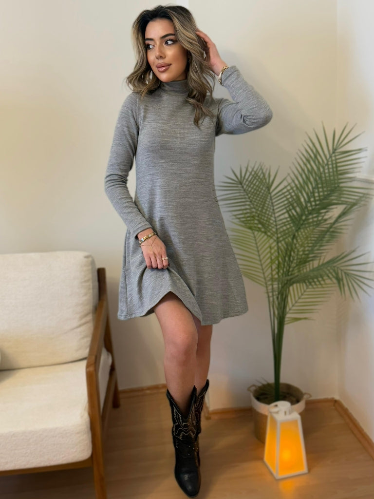 Rochie lejeră, scurtă, din acril, cu guler înalt, mânecă lungă, pentru femei, 28491