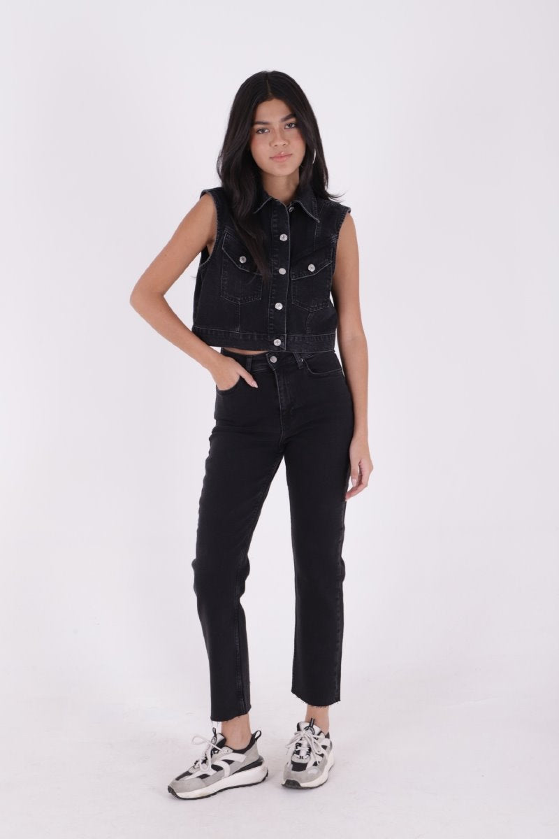 Pantaloni Denim Mom Fit cu Crac fara Cusaturi 764