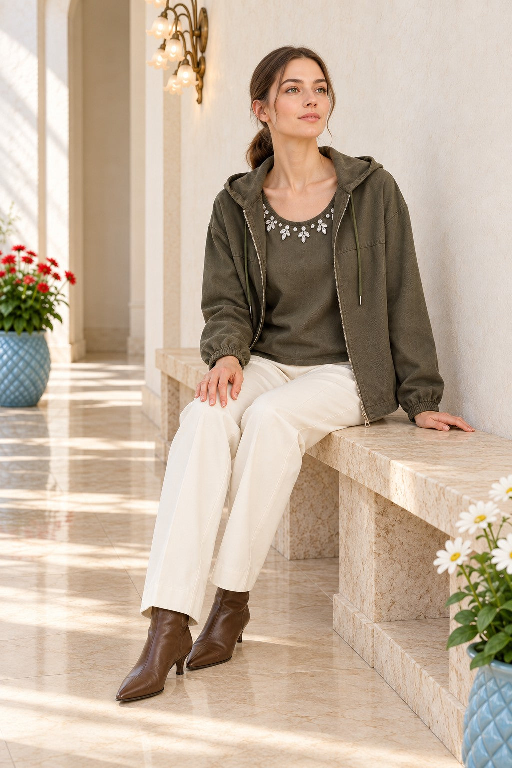Hooded Woven Jacket with Integrated Undershirt 6392
