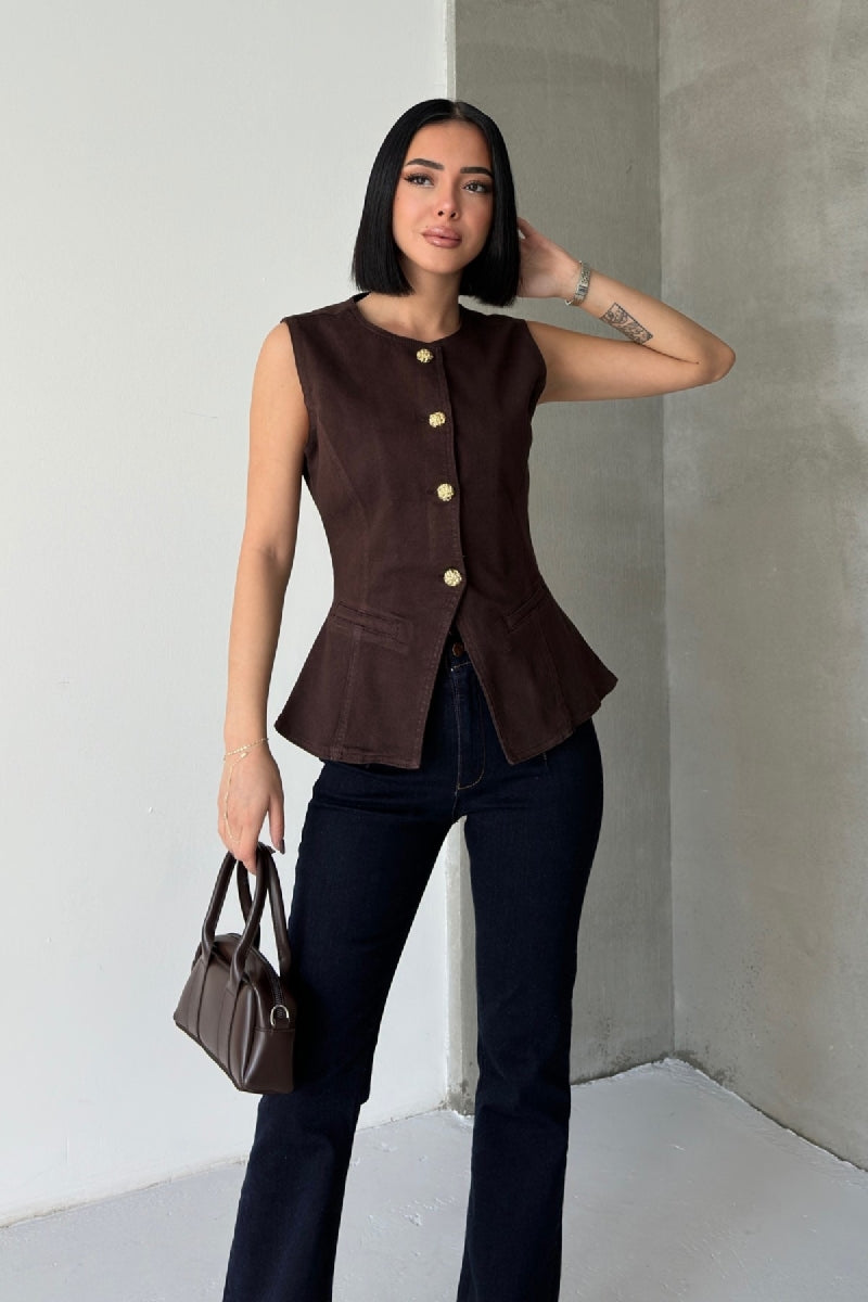 Vesta Denim cu Butoane Ajustabilă la Talie 6086