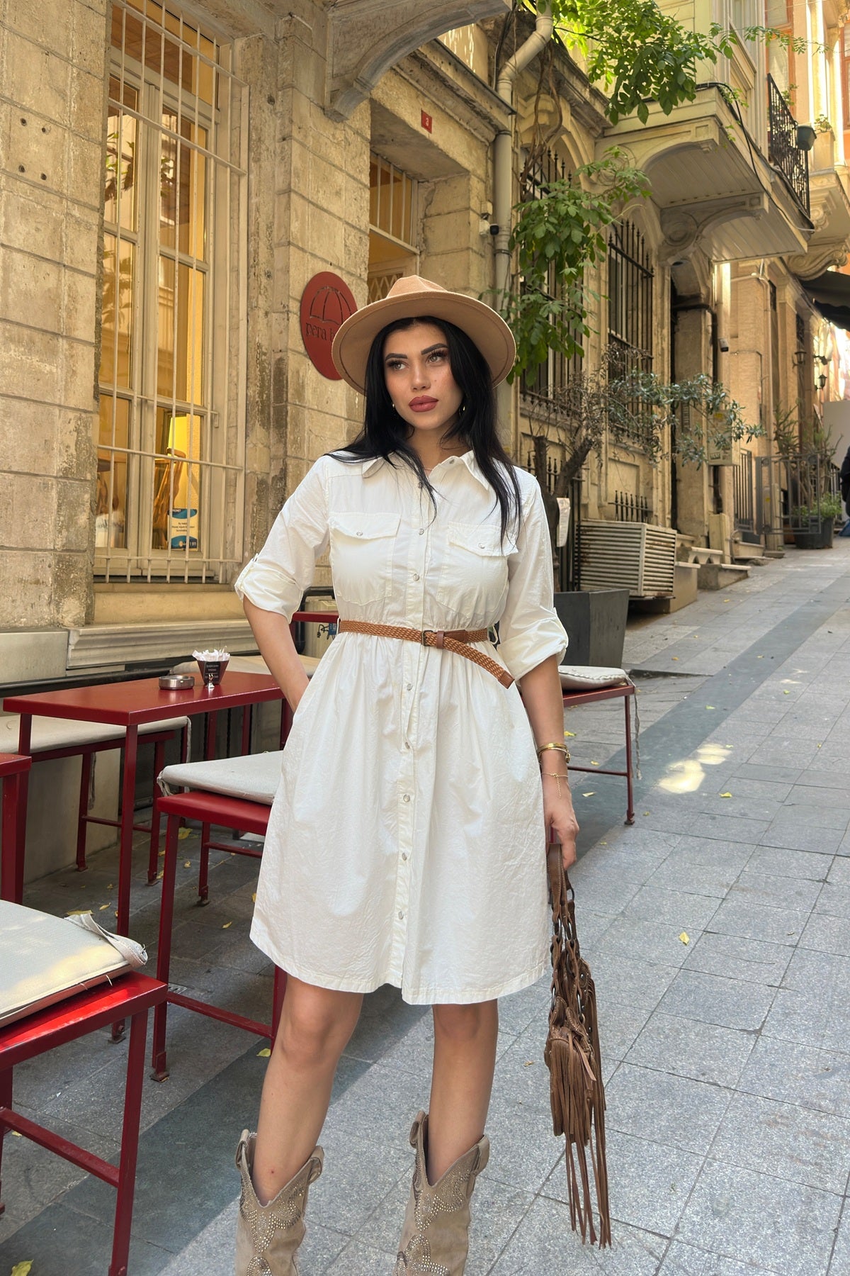 Rochie Denim Scurta cu Detaliu Plegat 3040