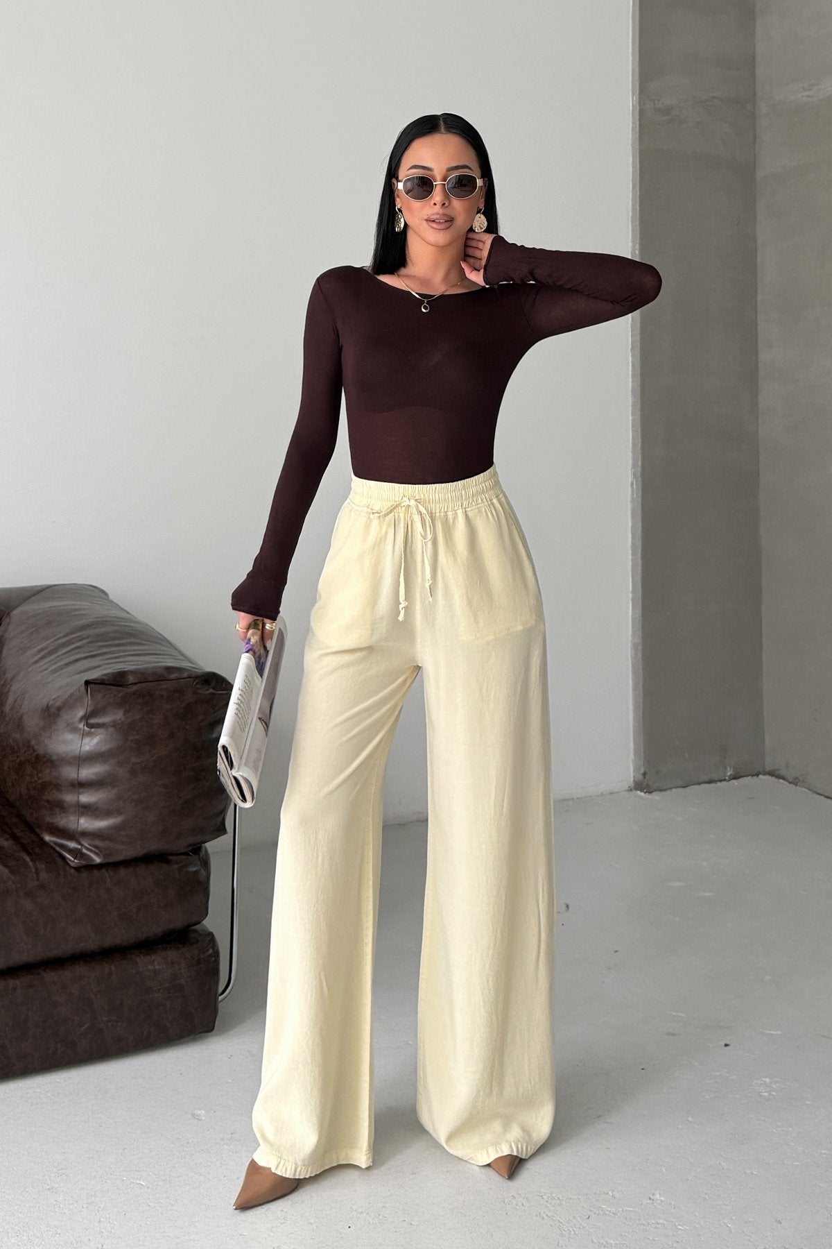 Pantaloni Palazzo cu Talie Elastica HS708