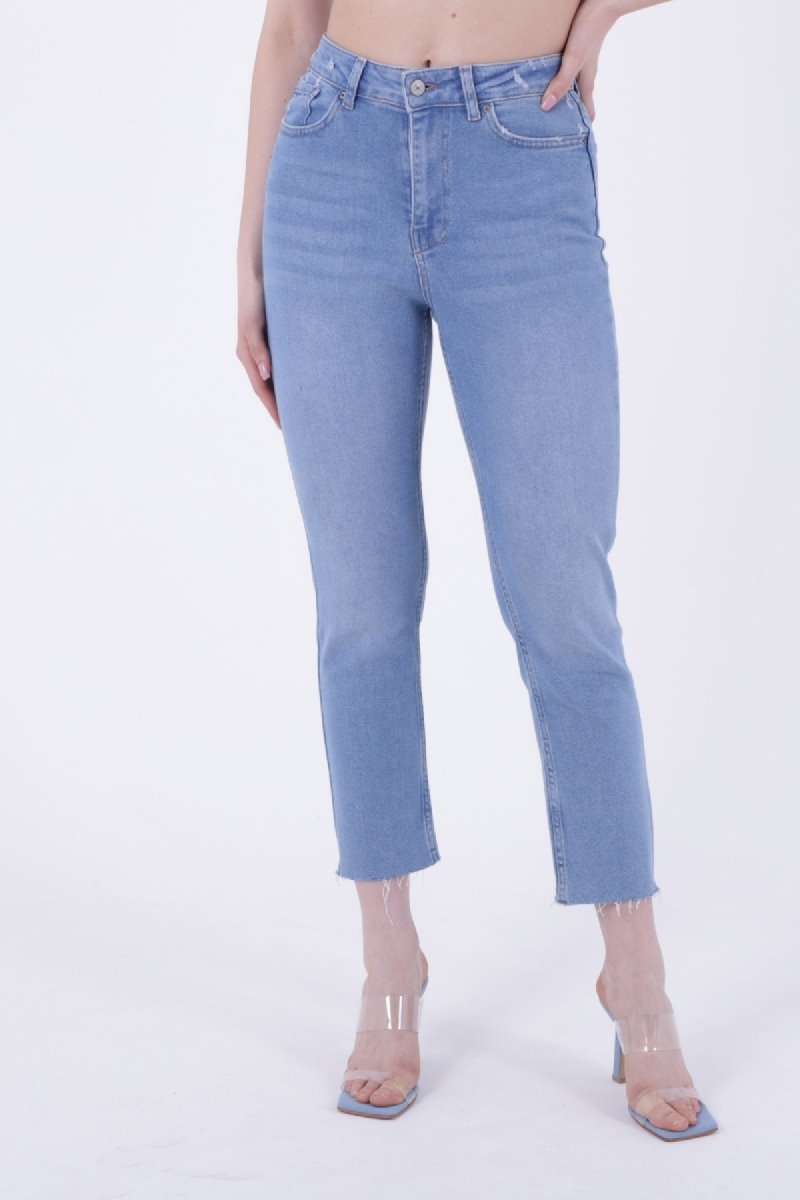 Pantaloni Denim Mom Fit cu Crac fara Cusaturi 764
