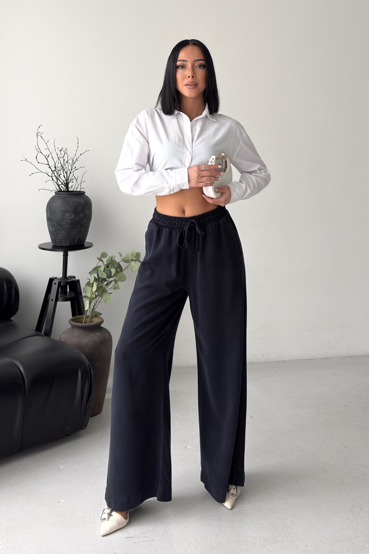 Pantaloni Palazzo cu Talie Elastică 7150