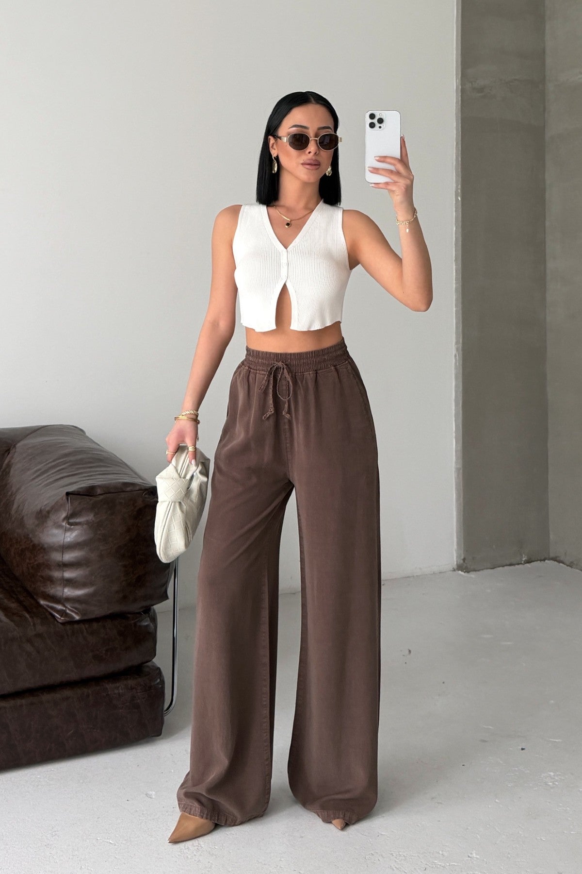 Pantaloni Palazzo cu Talie Elastica HS708