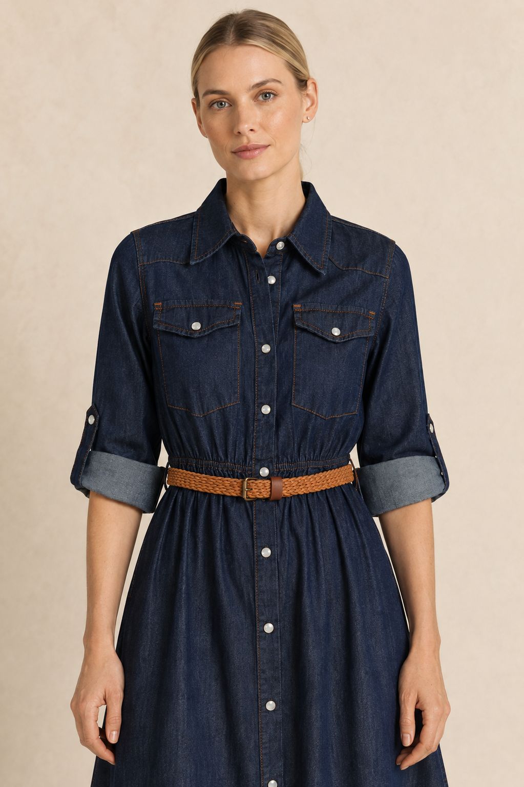 Büzgü Detaylı Kısa Kot Elbise 3040