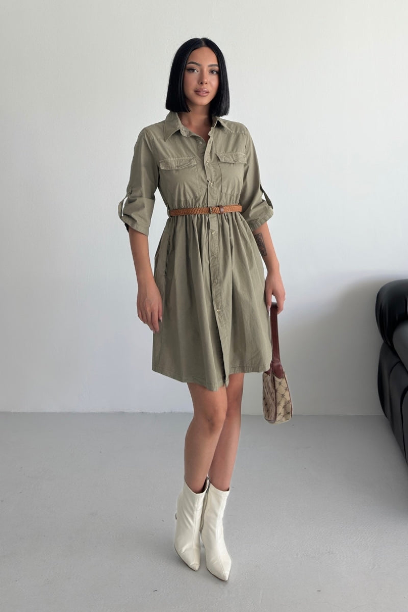 Rochie Denim Scurta cu Detaliu Plegat 3040