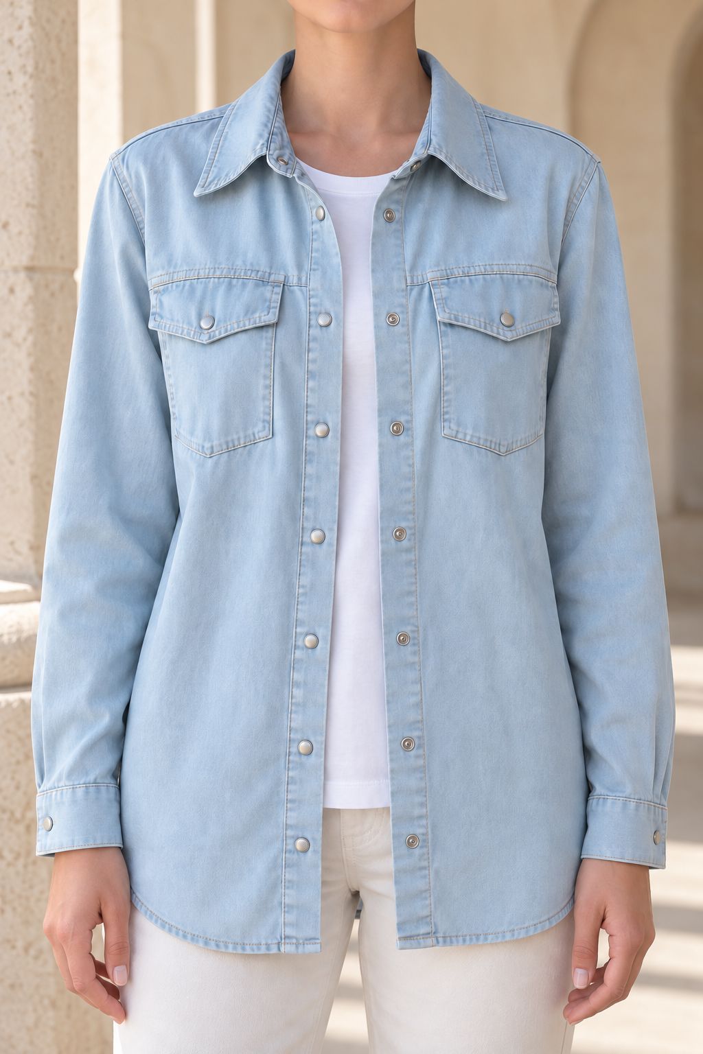 Çıtçıtlı Kot Gömlek Jean