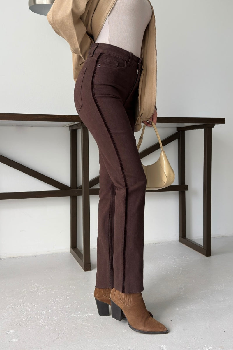 Pantalon Denim Mom Fit cu Detaliu Banda 7111