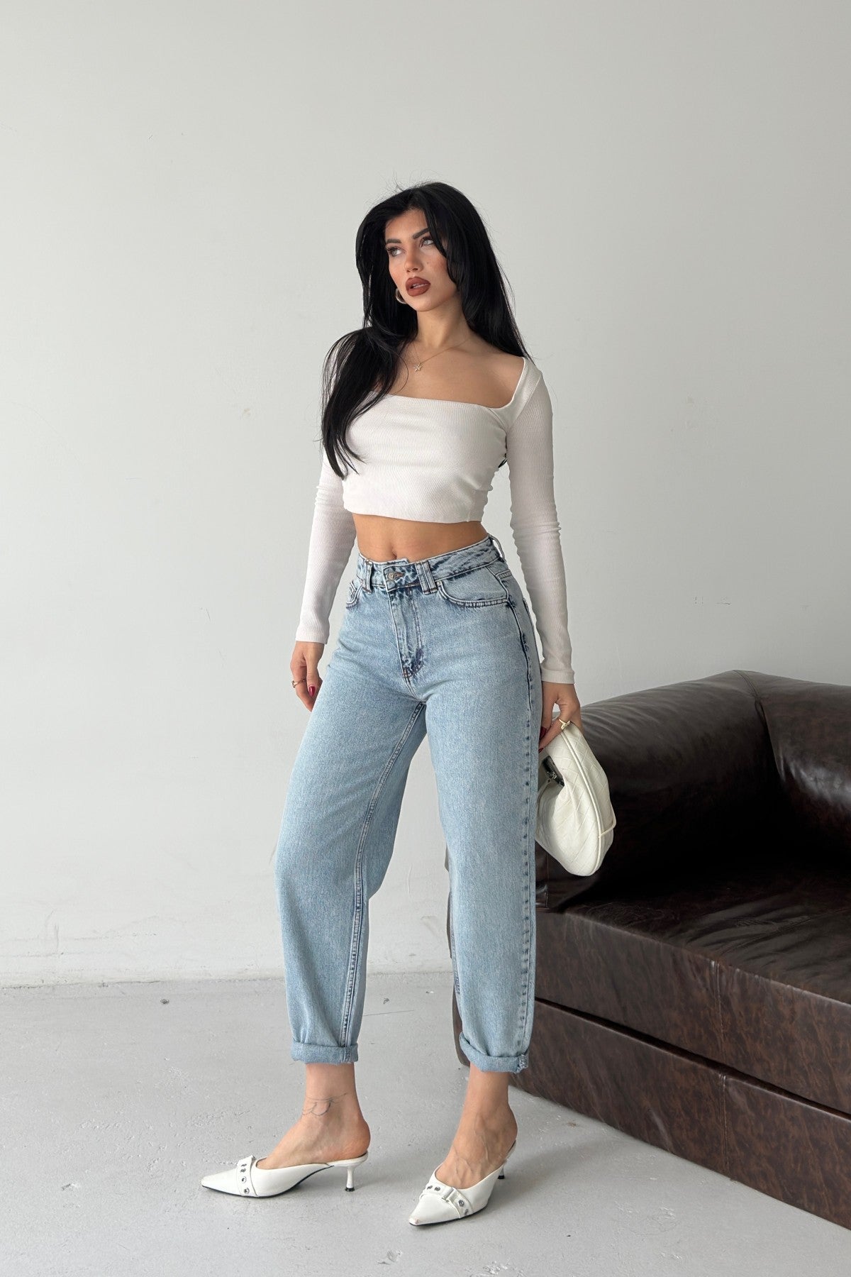 Likrasız Mom Kot Pantolon 7057