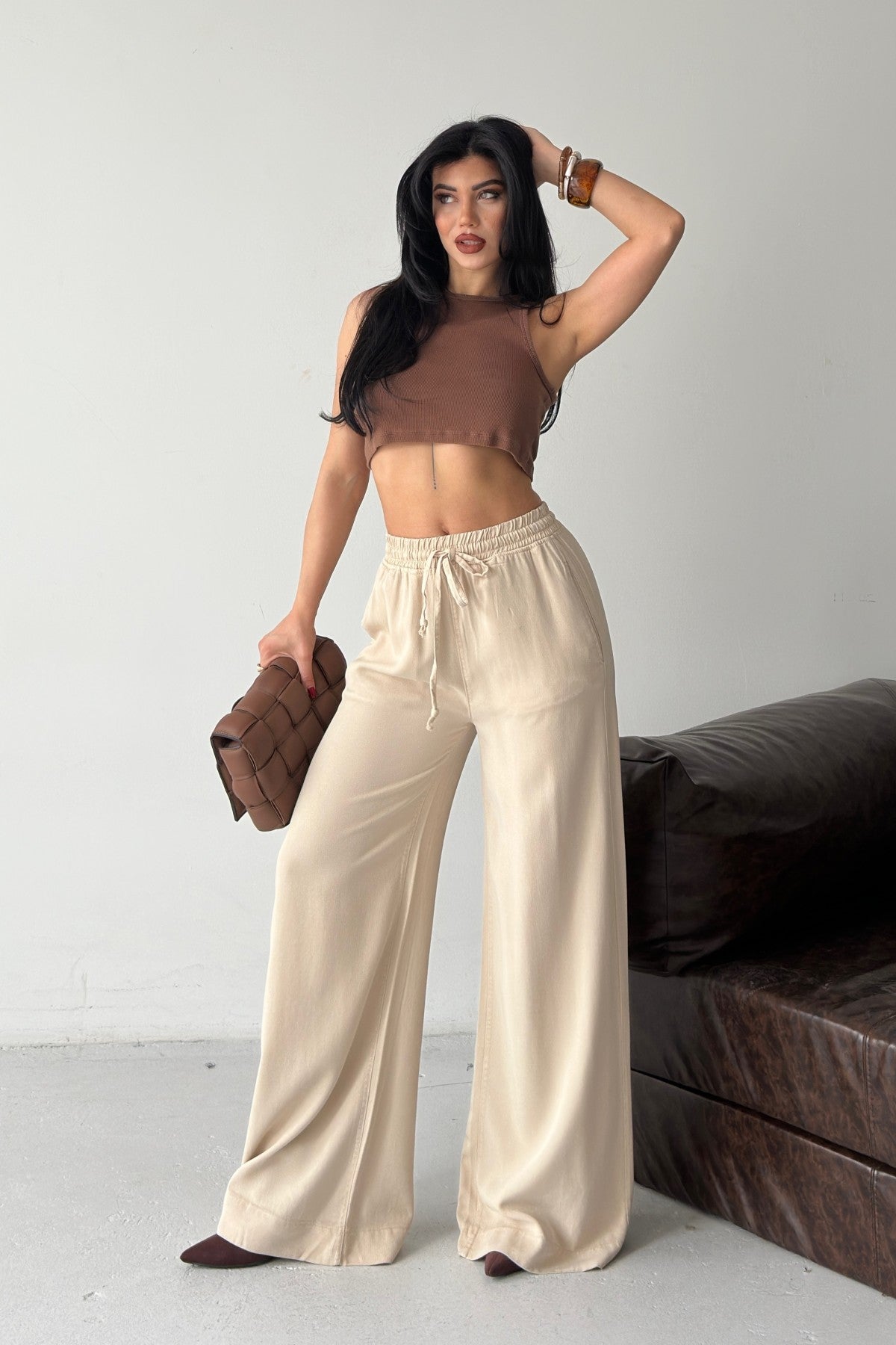 Pantaloni Palazzo cu Talie Elastică 7150