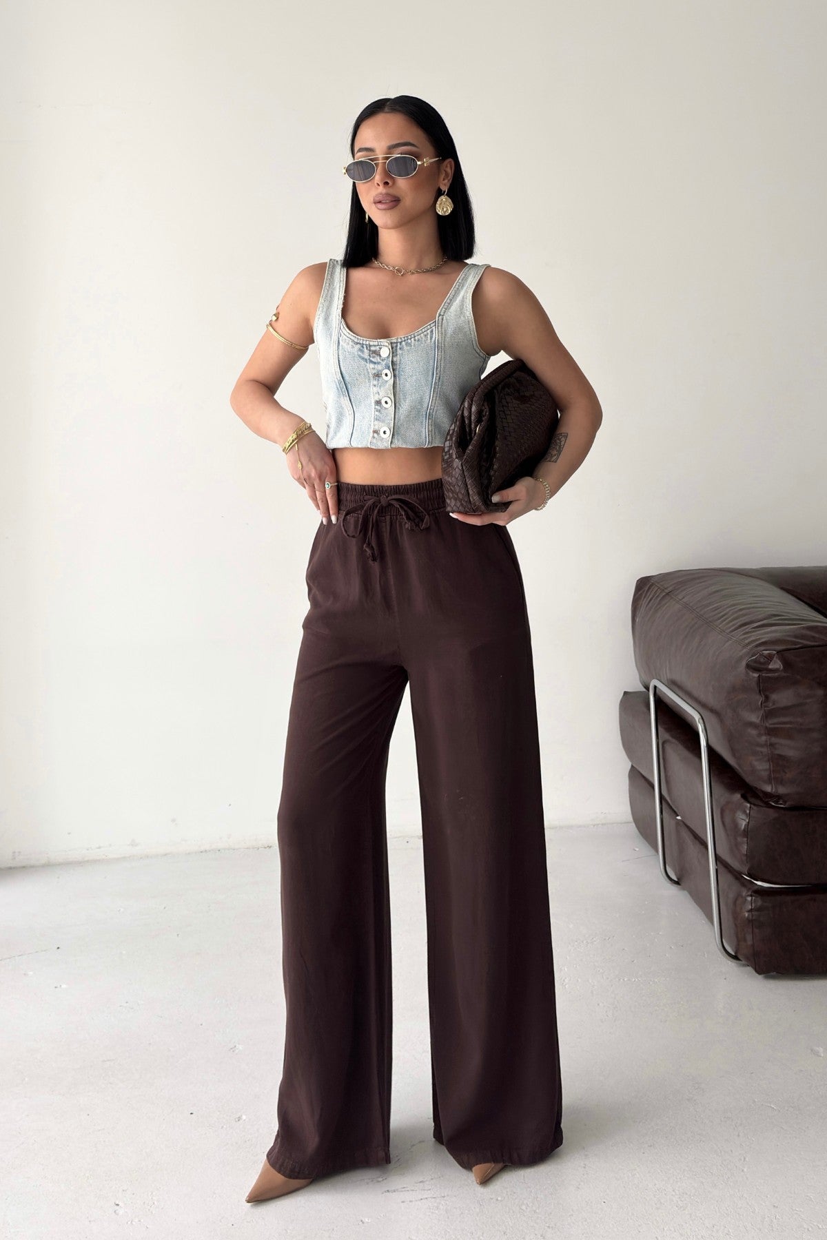 Pantaloni Palazzo cu Talie Elastica HS708