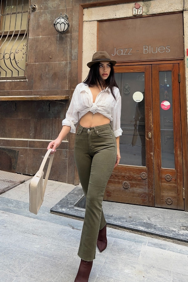 Pantaloni Denim Mom Fit cu Crac fara Cusaturi 764