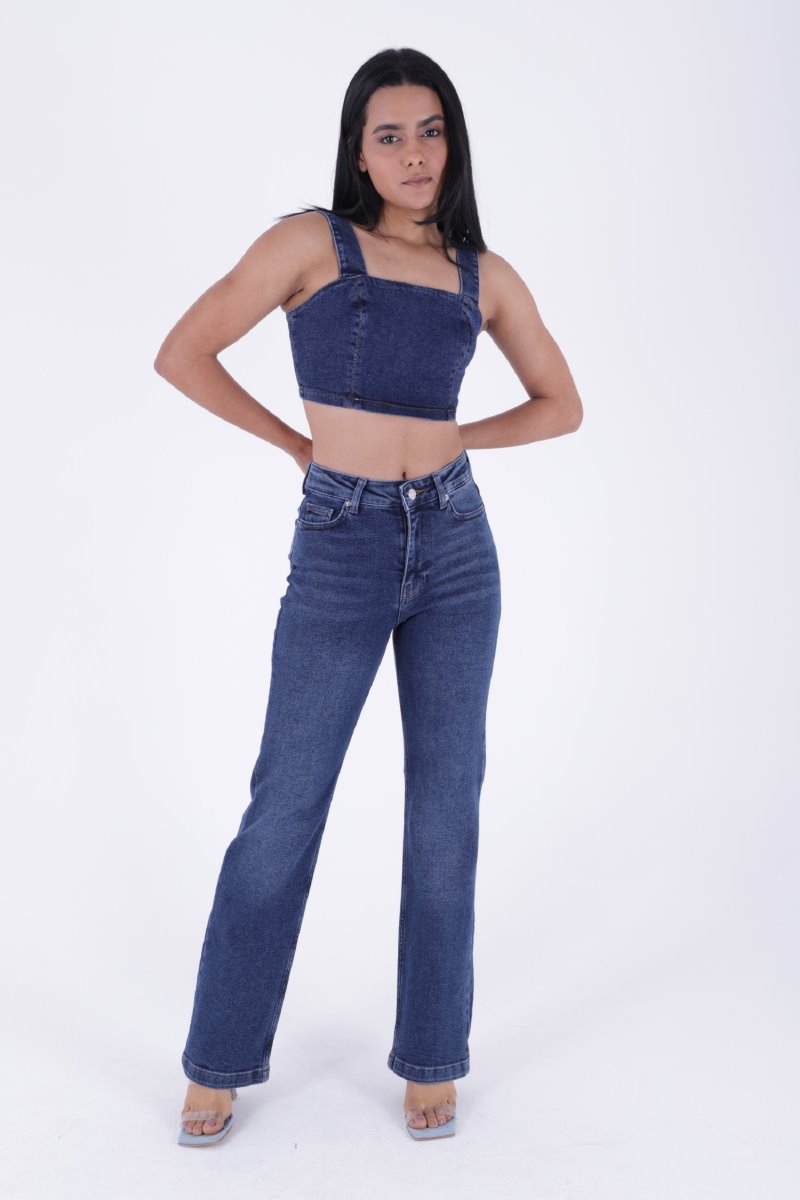 Pantalon Denim Relax Larg cu Cusaturi 7026