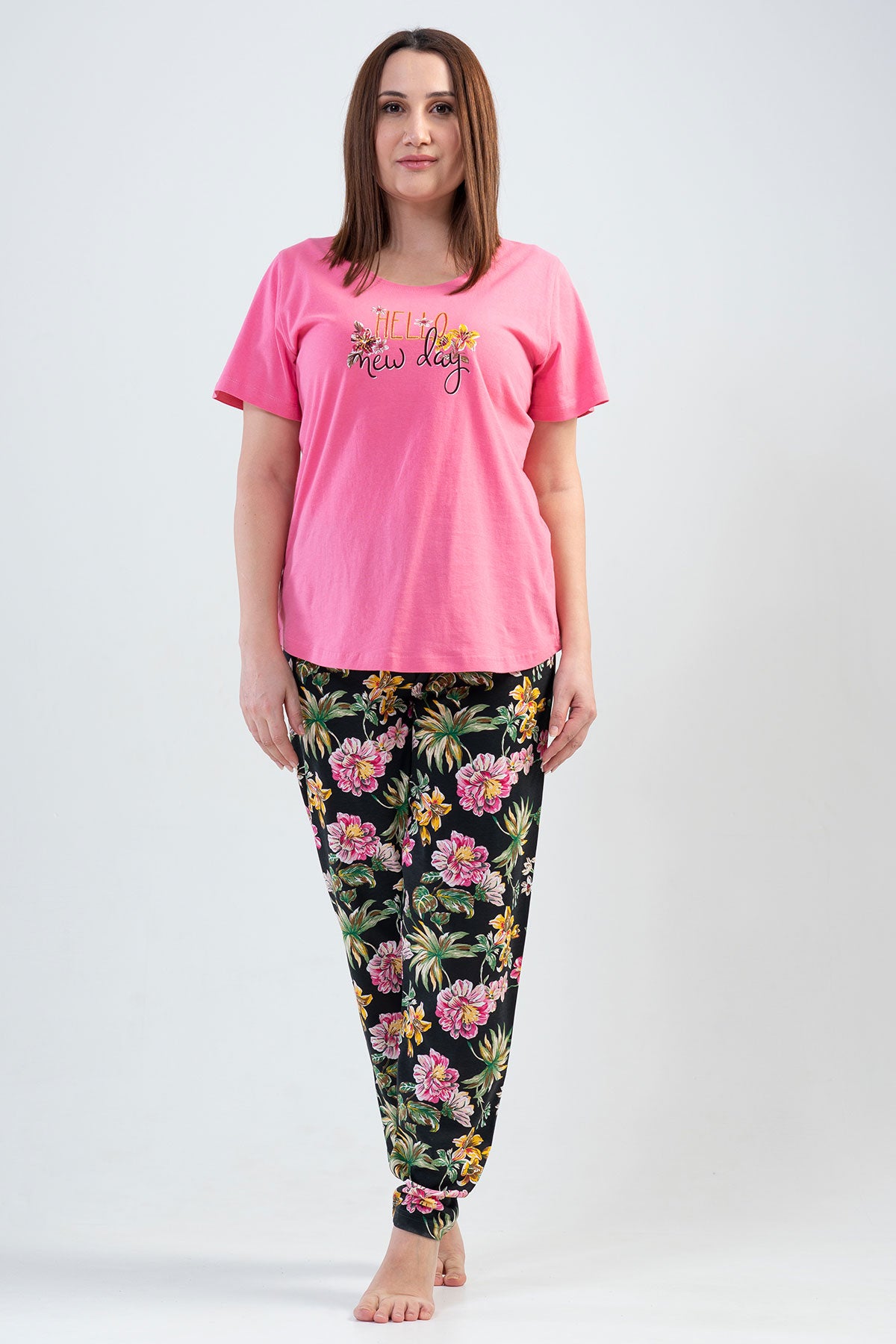 DOAMNA P.SUPREM XXL Guler Rotund Mânecă Scurtă T.Pijama Cu Margine Ovală - SWEETPINK