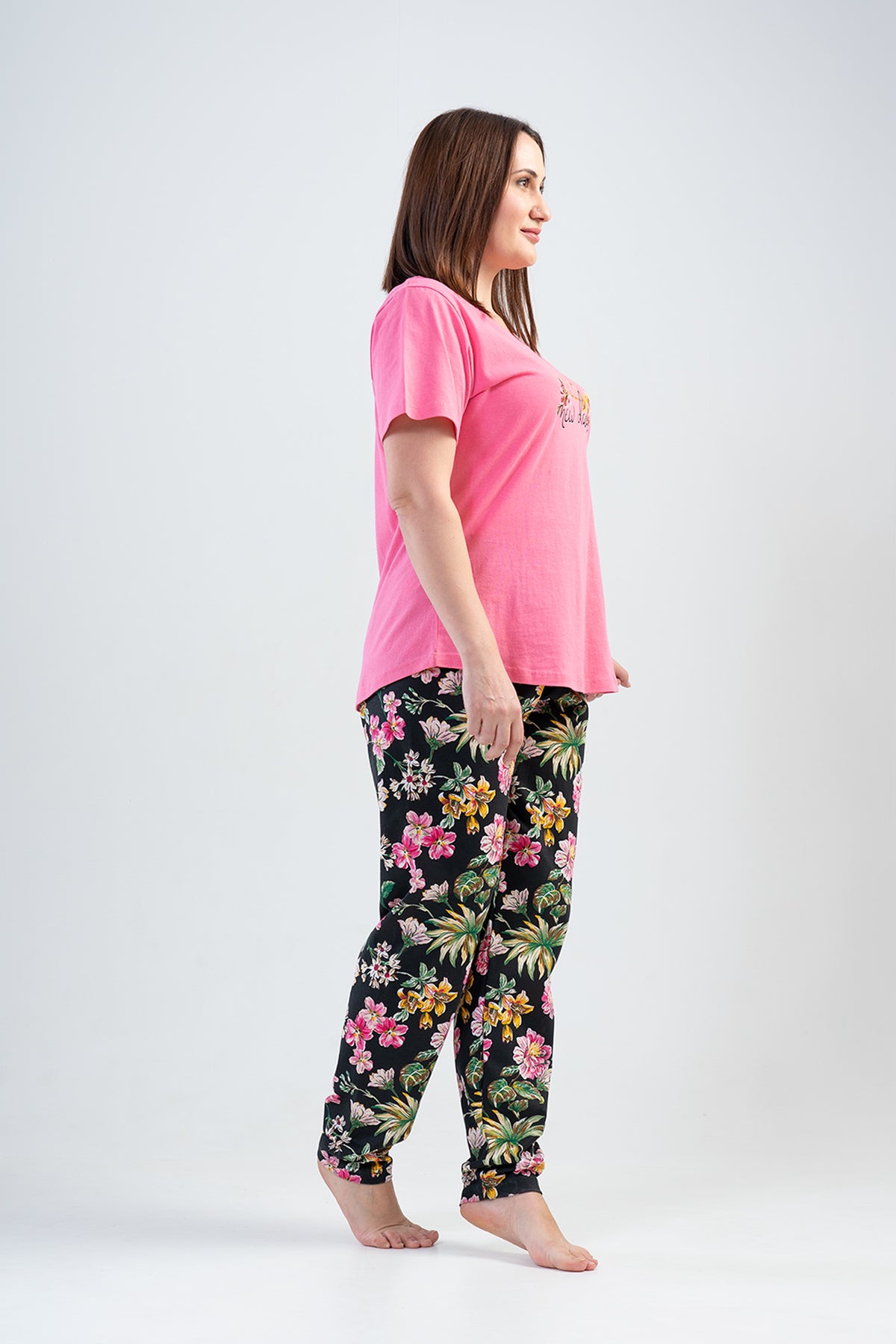 DOAMNA P.SUPREM XXL Guler Rotund Mânecă Scurtă T.Pijama Cu Margine Ovală - SWEETPINK