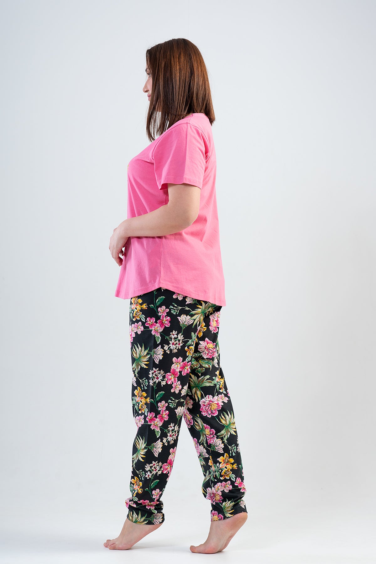 DOAMNA P.SUPREM XXL Guler Rotund Mânecă Scurtă T.Pijama Cu Margine Ovală - SWEETPINK