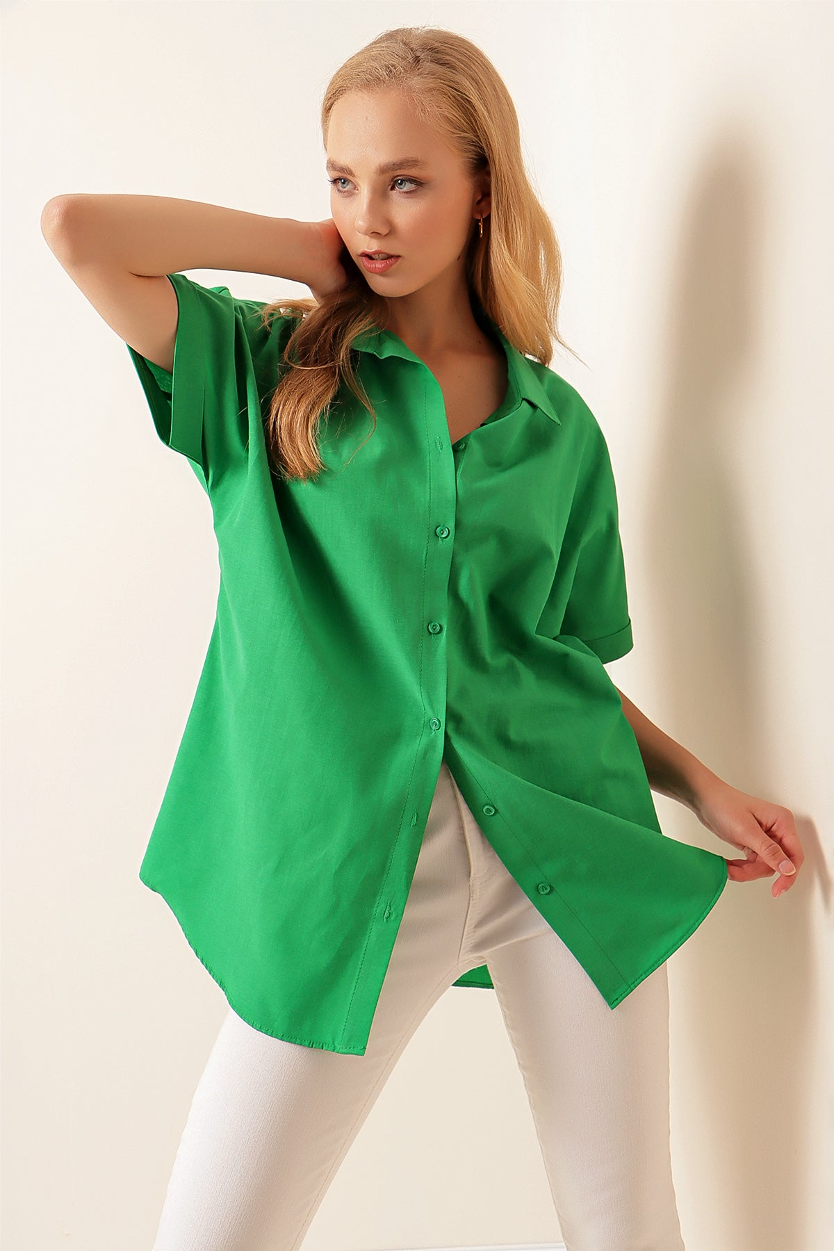 20120 Cămașă Oversize cu Mâneci Scurte - Verde