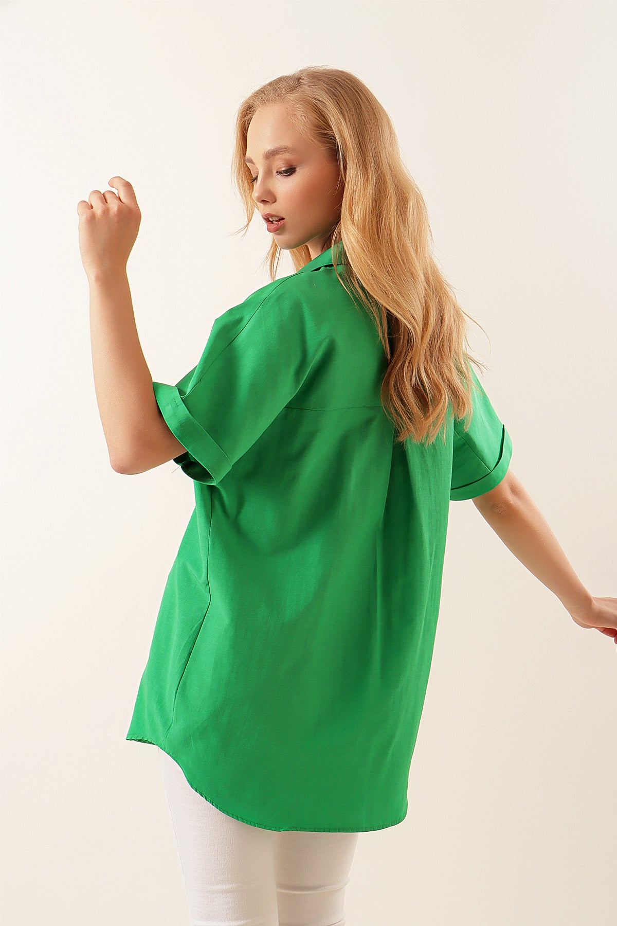 20120 Cămașă Oversize cu Mâneci Scurte - Verde